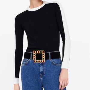 Zara Black White Side Stripe Sweater Top | US M